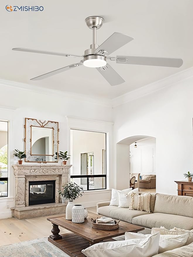 ZMISHIBO 52" Ceiling Fans with Lights, Nickel Modern Ceiling Fan with Remote, Bedroom Indoor Ceiling Fan with Dual Finish Blades, Quiet & Strong Motor, Bright LED Light.