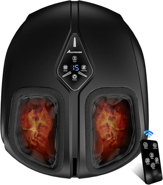 Shiatsu Foot Massager with Heat,Vibration,Air Compression and Deep Kneading for Plantar Fasciitis, Neuropathy,Improve Foot Wellness,Gifts for Women & Men（Black）