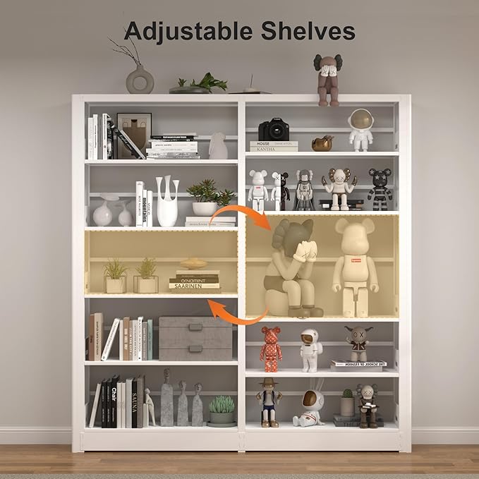 5-Tier Industrial White Metal Bookshelf - Freestanding Tall Storage Organizer for Living Room &amp; Home Office, BSJ175-2