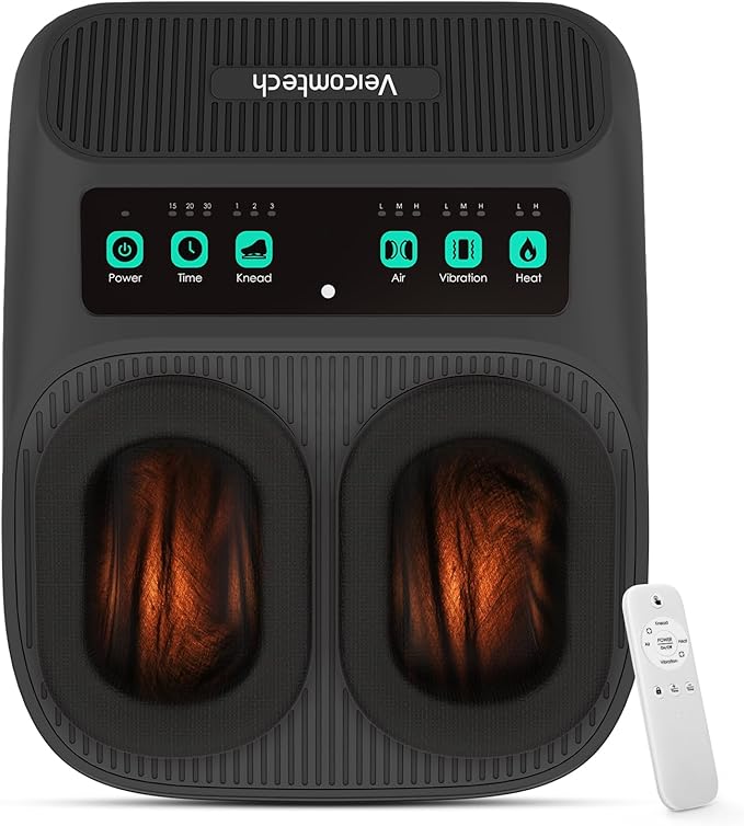 Shiatsu Foot Massager with Heat, Electric Foot Massager Machine for Plantar Fasciitis Neuropathy with Remote Control, Adjustable Vibration and Compression (Black)