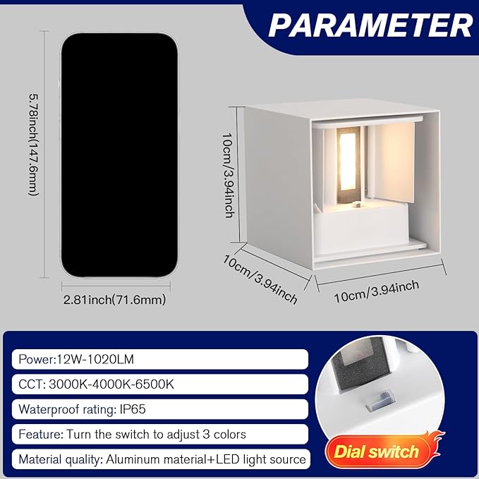 12W 4Pack Outdoor Wall Lights Exterior/Interior,LED White Outdoor Wall Sconces Light Fixtures Modern,IP65 Waterproof Porch Wall Mounted Lighting Outside,Wall Lamps for Garden Patio Park