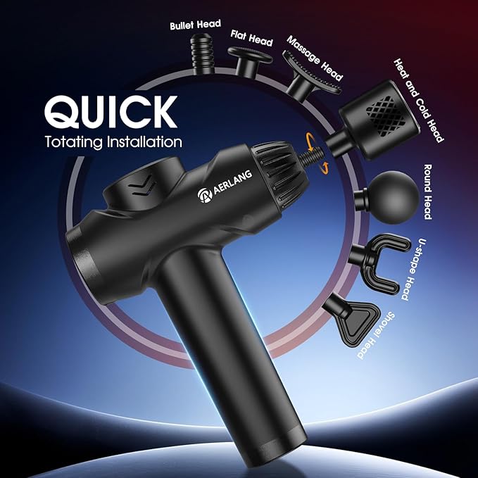 AERLANG Massage Gun with Heat and Cold,Deep Tissue Massage Gun, Back and Neck Massager for Pain Relief,Muscle Percussion Massager,Handheld Messager with 7Heads&Silent Birthday Gifts for him