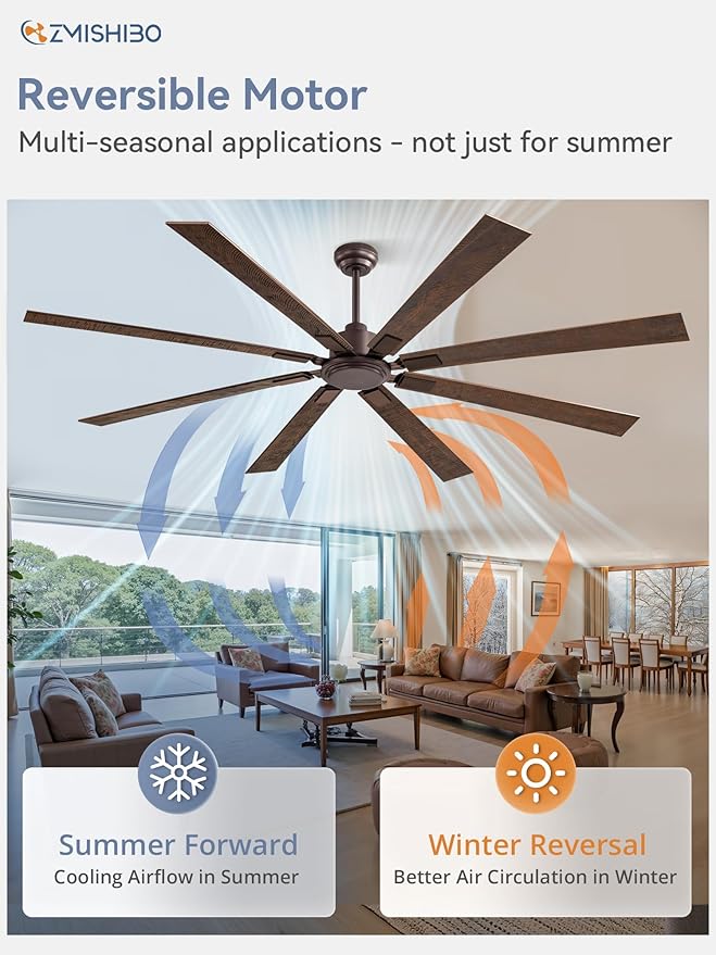 ZMISHIBO 80 Inch Ceiling Fan No Light with Remote Control, 8 Blades Quiet DC Reversible Motor, 6-Speed, Timer, Oil Rubbed Bronze Finish, Indoor Outdoor Ceiling Fans for Patios, Living Room, Garage