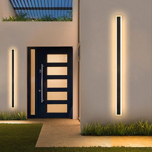 Exterior Wall Sconces, 2 Pack 71 Inch Outdoor Wall Light 3000K-6000K Dimmable Modern Outdoor Wall Lights IP65 Waterproof Black Exterior Sconces Wall Lighting for House Garage Patio Garden