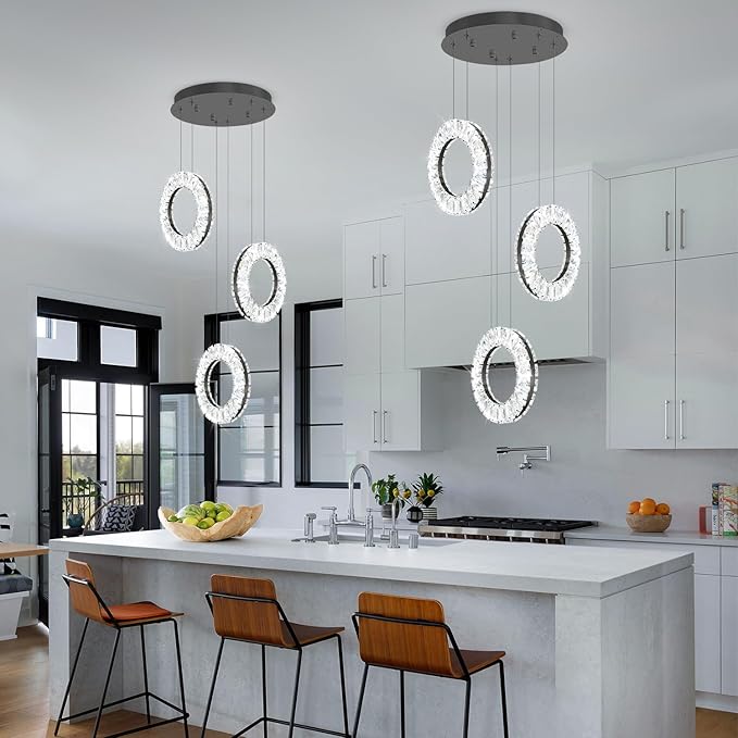 Pendant Lighting for Kitchen Island Mini Light Fixture Modern Led Crystal Pendant Light Black Round Chandelier for Dining Room Living Room Kitchen Bedroom Bar