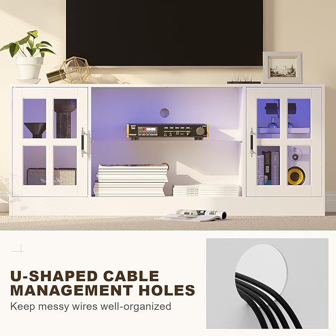 MEISSALIVVE 4-Piece Wall Unit TV Stand with Storage & LED Lights for TVs up to 75", Modern Entertainment Center with Bookshelves & 6-Door Pantry Cabinet, White