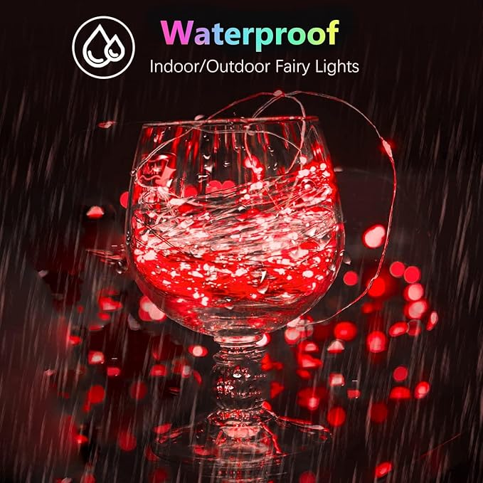2 Pack 100LED Battery Operated Fairy Lights with Remote, 8 Modes LED String Lights with Timer, Dimmable, Memory Function, Waterproof Twinkle Lights for Outdoor Indoor Christmas Decor(Red)
