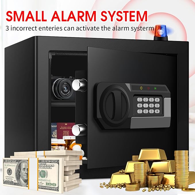 1.6 Cub Fire Proof Safe for Home Documents, Anti-Theft Digital Security Box with Electronic Keypad Lock and Spare Key, Small Safes for Home Use Fire and Water proof for Money Jewelry Valuables