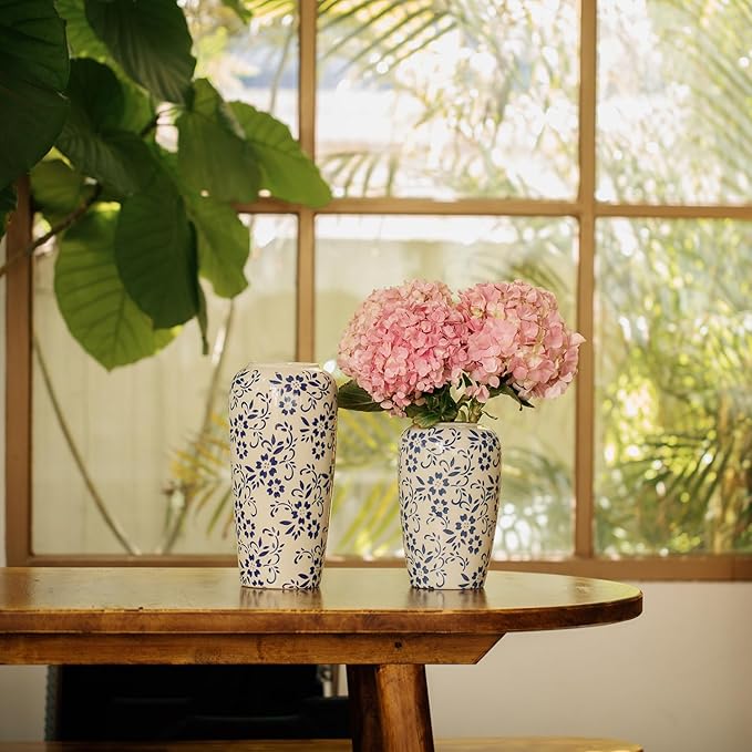 8.6" Blue and White Vase,Blue Vases Home Decor,Porcelain Vase, Ceramic Vintage Chinoiserie Decor,Home, Living Room, Dining Table, Bookshelf, Office Decor, Bedroom, Table, and Kitchen（Small）