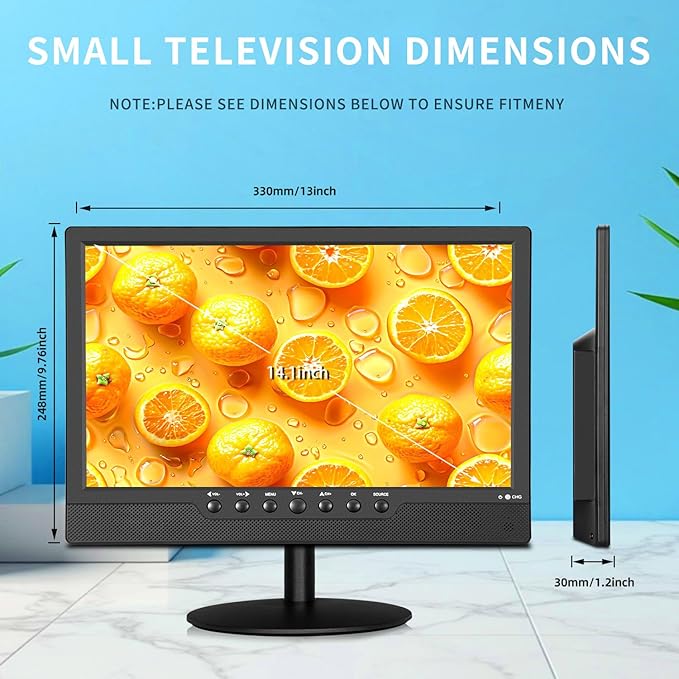 14 inch Flat Screen TV,Small TV with Digital ATSC Tuner,Antenna,Remote and HDMI/USB Ports,12 Volt Charger Cable for Car/Kitchen
