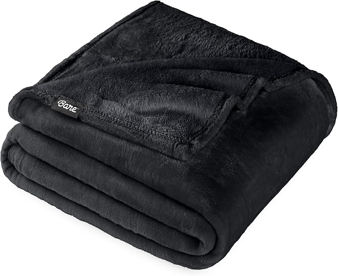 Bare Home Fleece Blanket - Full/Queen - Ultra-Soft Lightweight for Bed, Sofa, and Couch - Luxury Microplush - Cozy Warm Blanket (Full/Queen, Black)