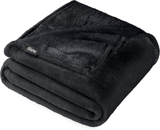 Bare Home Fleece Blanket - Full/Queen - Ultra-Soft Lightweight for Bed, Sofa, and Couch - Luxury Microplush - Cozy Warm Blanket (Full/Queen, Black)