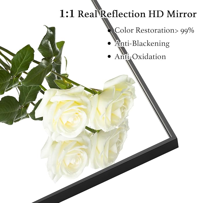26x40 Inch Black Bathroom Mirror, Copper-Free Mirror, Aluminum Alloy Frame Vanity Mirror, Rectangle Wall Mounted Mirror, Modern Mirror for Bedroom/Living Room/Porch Horizontal or Vertical