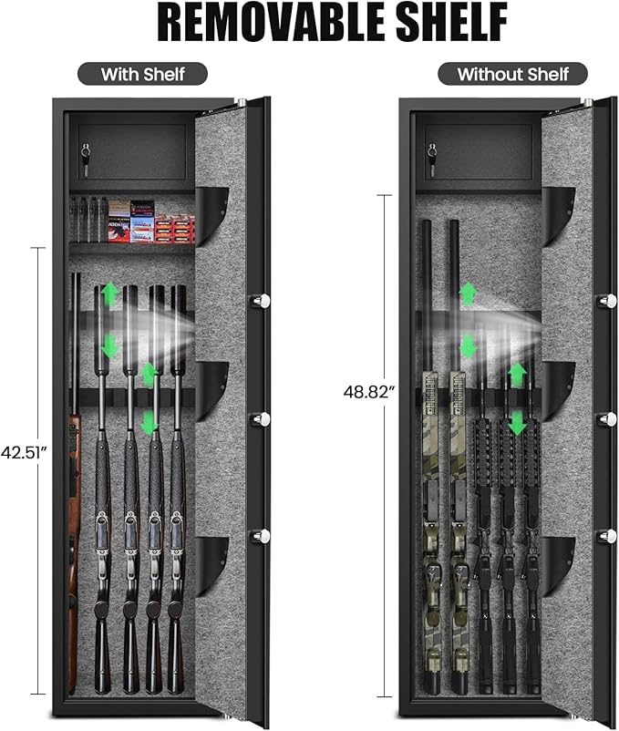 8-12 Gun Safe, Biometric Rifle Safe, 57"Heavy Duty Long Gun Cabinet for Rifles and Shotguns, Quick Access Gun Cabinet for Home Rifles and Pistols with LCD Keypad, Dual Alarm System