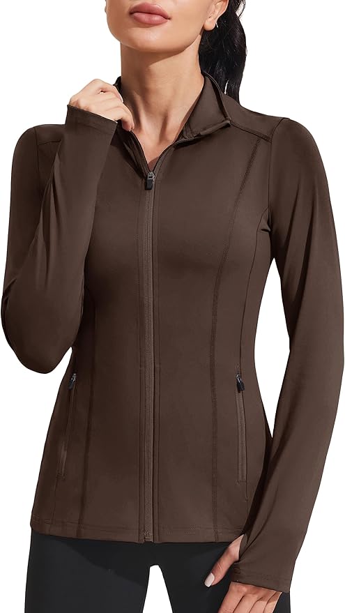 PINSPARK Women's Athletic Jackets Slim Fit Workout Jacket Full Zip Up Running Gym Yoga Sports Tops with Pockets