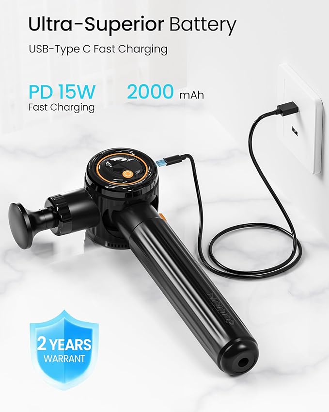 NAPRE Massage Gun with Extension Handle and 3 Adjustable Angles,Deep Tissue Back Massage for Neck/Shoulders/Waist/Legs/Body Pain Relief,Handheld Percussion Muscle Massager with Portable Case,Black