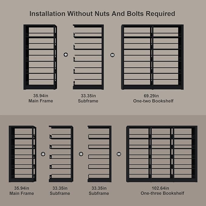 Bookshelf,5-Tier Industrial Book Shelf, White Bookcases and Bookshelfs,Tall Book Shelf Storage Organizer,Freestanding for Living Room, Bedroom,Home Office,Metal (Black, Bookshelf-3)