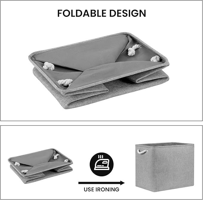 Bidtakay Collapsible Storage Bins for Clothes Large Gray Storage Baskets with Cotton Handles 17x12x15 In Set of 2 Fabric Cubby Storage Bins Livingroom Home Decorative Storage Organizer for Blankets