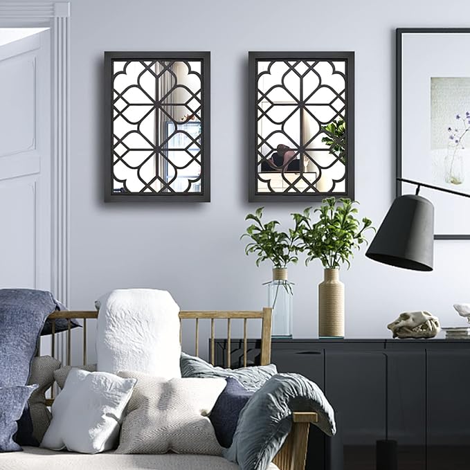 Wocred Set of 2 Rectangular Wall Mirror,Gorgeous Rustic Farmhouse Accent Mirror,Black Entry Mirror for Bathroom Renovation,Bedrooms,Living Rooms and More(11”x15”)