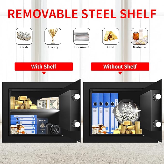 1.2 Cub Small Fireproof Safe for Home, Personal Fire Safe Box with Digital Keypad Key and Removable Shelf, Small Security Box for Money Firearm Medicine Valuables