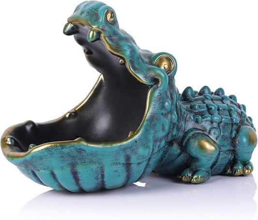 Alligator Statue Key Bowl, Fun Animal Statue Candy Dish for Entryway Decorative Bowl, Office Candy Dish, Big Mouth Sculpture Home Living Room Trinket Container Storage Box (Green)