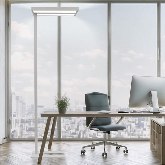 120W LED Floor Lamp 4000K for Office, 76.6'' 12600LM Dimmable Natural Daylight Eye-Caring Free Standing Lamp with Daylight Sensor and Motion Sensor for Meeting Room Studying Room Reading