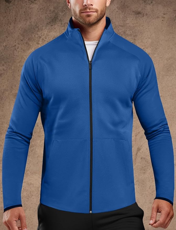 Zengjo Men's Track Jackets Full Zip Running Athletic Workout Lightweight Windproof Jacket with Zipper Pockets Quick Dry