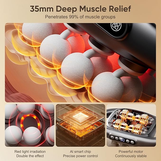 16-Drive Massage Gun Deep Tissue - 2025 Upgrade 8-Head Back Muscle Massager with 3 Modes & 30 Intensities, Portable Quiet Percussion Massager for Legs, Waist, Back, Neck, Buttocks Muscles Pain Relief