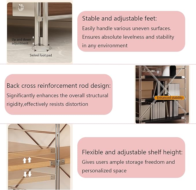 3-Tier Industrial Bookcase Adjustable, Modern Open Shelving Unit Book Shelves, Freestanding Wood &amp; Metal Display Shelves, Living Room Storage Organizer, for Bedroom