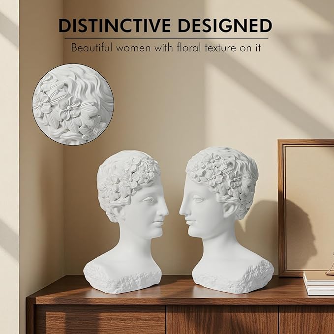 Modern Decorative Stone Bookends, Heavy Duty Book Ends Unique for Heavy Books, Cool Vintage Book Ends for Shelves &amp; Office Desk, Thinker Sculpture Bookends