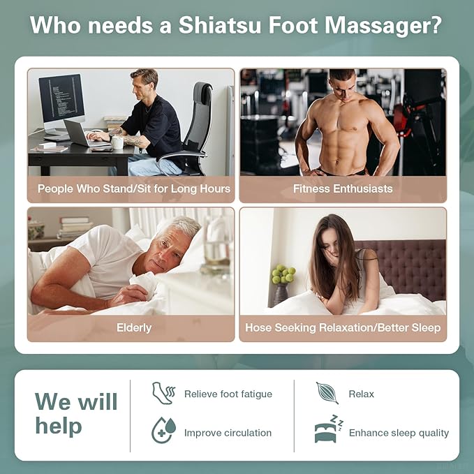 Shiatsu Foot Massager with Heat, Deep Kneading Electric Foot Massager Machine for Plantar Fasciitis Neuropathy with Remote Control, Adjustable Vibration and Compression