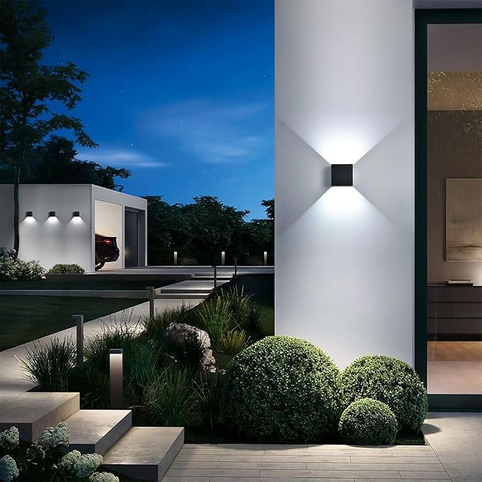 4 Pack LED Outdoor Sconces Wall Lights 20W Exterior/Interior Up and Down Lights IP65 Waterproof Modern Outdoor Lighting Fixtures Square Aluminum Wall Mount Light Black 6500K Cold Lights