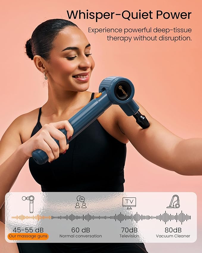 NAPRE Massage Gun with Extension Handle and 3 Adjustable Angles,Deep Tissue Back Massage for Neck/Shoulders/Waist/Legs/Body Pain Relief,Handheld Percussion Muscle Massager with Portable Case,Blue