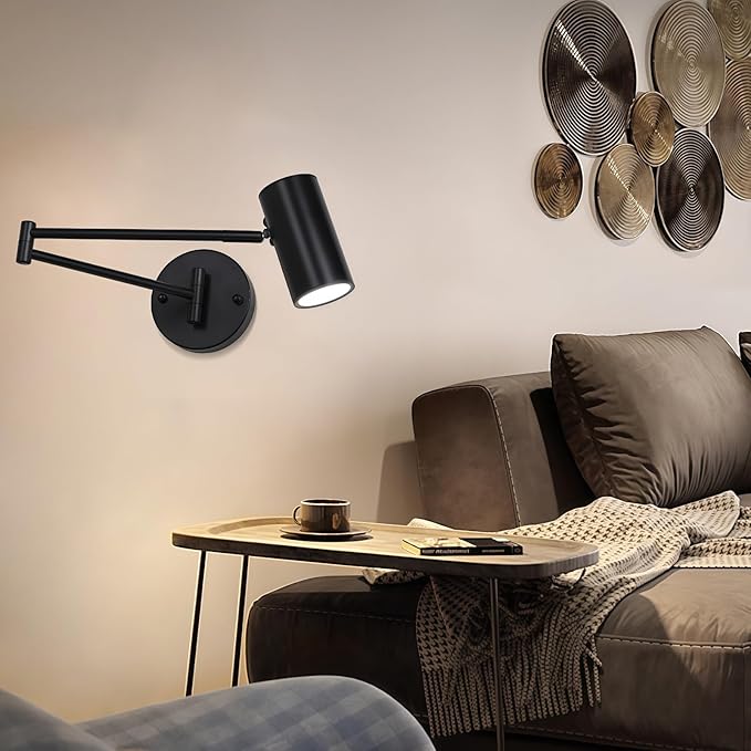 Swing Arm Wall Lamp 5W LED 3000k Warm White for Living Room, Indoor Metal Wall Light with Adjustable Lighting Angle for Bedroom, Study Room, Hotel