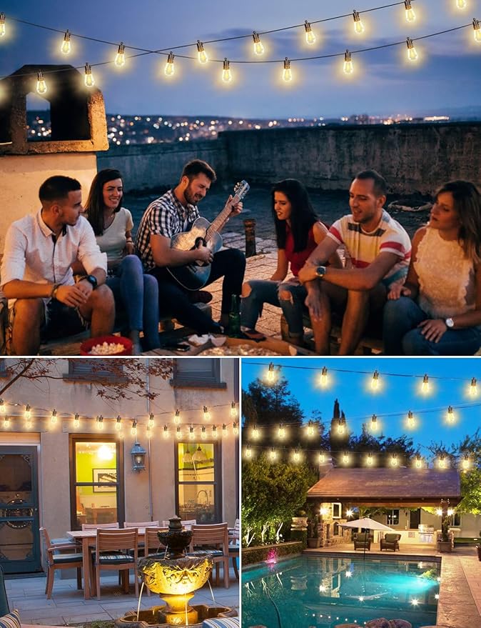 Brightever 150FT Outdoor String Lights, Patio Lights with 45+2 S14 Shatterproof E12 Base LED Bulbs, Outside Hanging Decorative Light Waterproof for Porch, Balcony, Backyard, Bistro, 2700K Dimmable