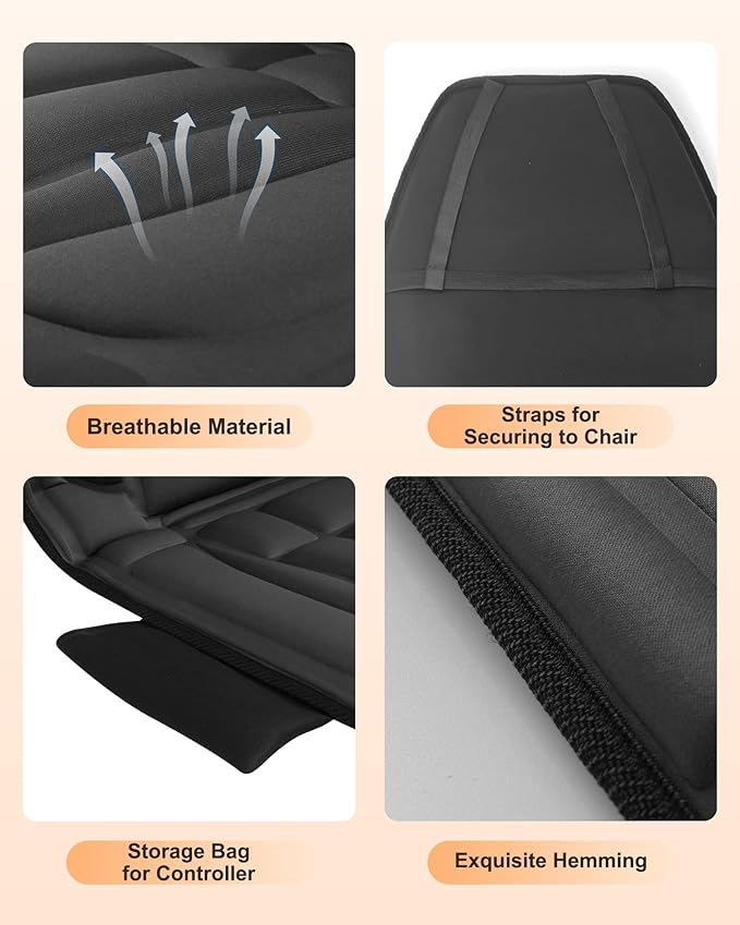 Snailax Massage Seat Cushion with 10 Vibration Motors, Back Massager with Heat, Massage Chair Pad with 5 Vibration Modes, 2 Heating Levels, Chair Massager for Home, Office, Gifts for Men, Women