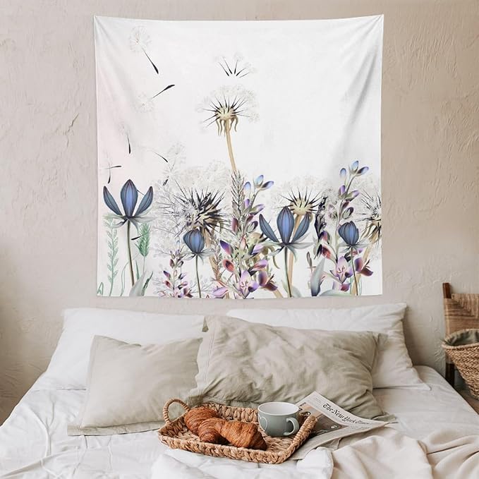 Kurtect Nature Dandelion Tapestry,Spring Plants Colorful Floral Botanical Theme Print Tapestries for Living Room Party Beach Picnic Blankets Tablecloths Wall Decor, 60x60 in