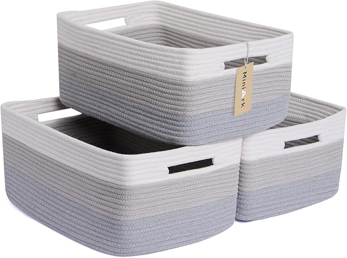 Large Storage Baskets for Shelves, Closet Organizers Bins for Clothes Blanket Towels, Baby Nursery, Toy Baskets Box, Woven Rope Baskets, 17 x 13 x 7.5”, 3 Packs Gradient Gray