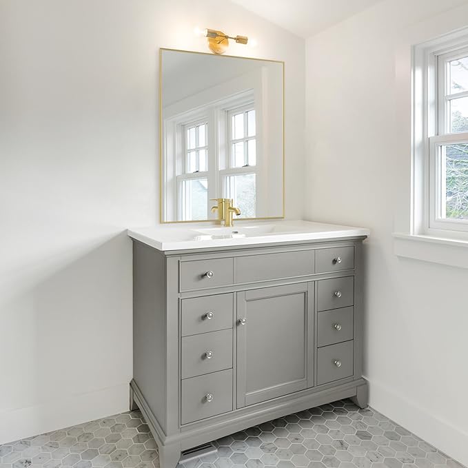 Frame My Mirror Gold Metal Framed Mirror, 20" x 60" Mirror for Bathroom, Metal Frame, True Reflections Glass, Gold Finish, Stanton Design, Hangs Horizontally or Vertically, Made in USA