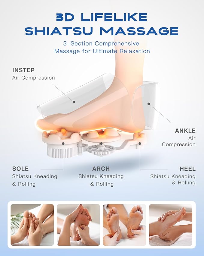 KINGJOY Foot Massager with Heat for Neuropathy, [2025 Upgraded], Deep Kneading Shiatsu Foot Massager for Plantar Fasciitis, Fits Up to Men Size 14, Gifts for Women Mom Men Dad Seniors