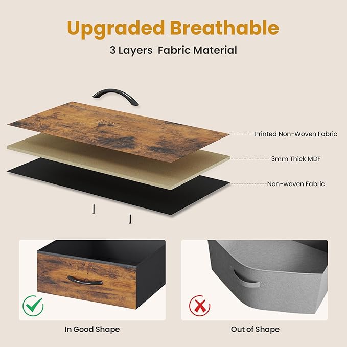 BTHFST TV Stand with LED Lights & Power Outlets, for TVs up to 80 Inches, 6 Drawers Entertainment Center with Open Storage Shelves, 63" TV Media Console Table for Living Room, Bedroom, Rustic Brown