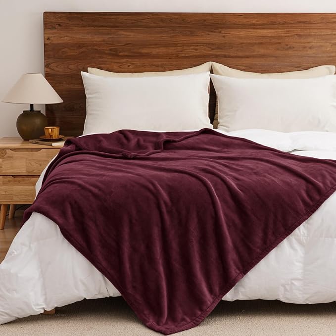 PHF Ultra Soft Fleece Throw Blanket, No Shed No Pilling Luxury Plush Cozy 300GSM Lightweight Blanket for Bed, Couch, Chair, Sofa Suitable for All Season, 50" x 60", Wine Red/Burgundy