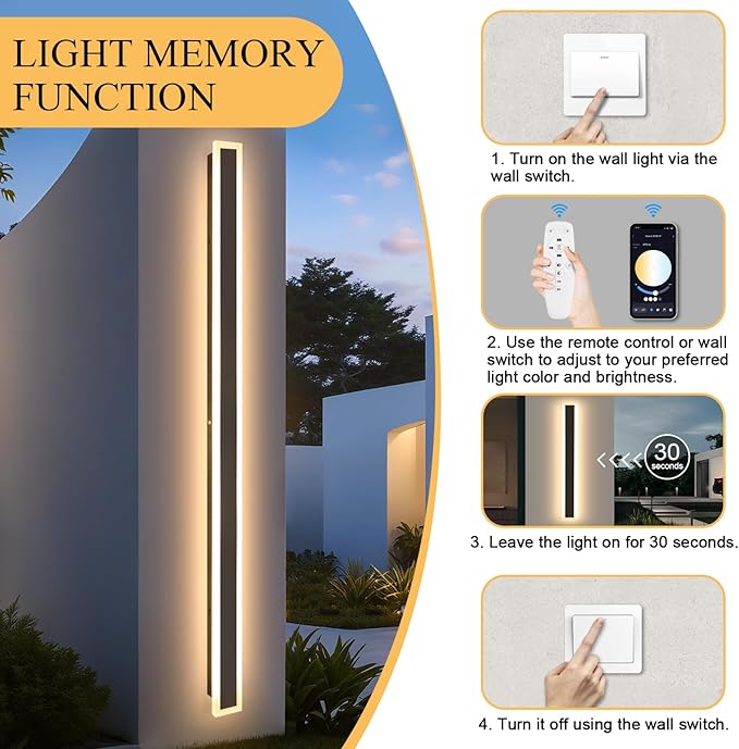 2 Pack 92 Inch Modern Outdoor Wall Light, 3000K-6000K Dimmable Black Exterior Wall Light Ip65 Waterproof Modern Porch Lights Outdoor, Linear Outside Lighting for House Exterior Patio Garage