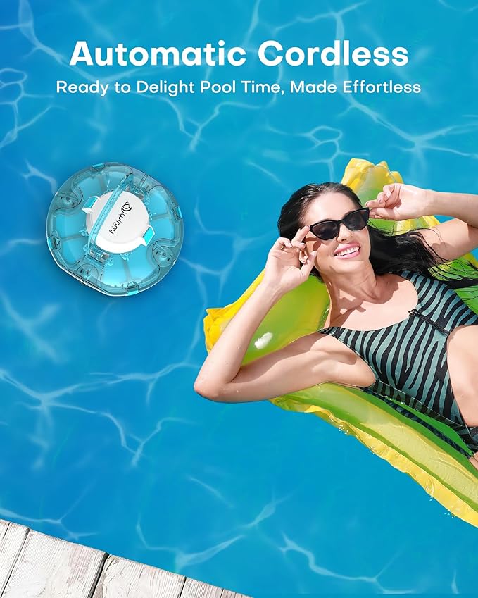 (2025 Upgrade) Cordless Robotic Pool Cleaner, Lasts 75 Min, Automatic Vacuum for Above-Ground Pools up to 645 Sq.ft,Portable, Self-Parking,Light Blue