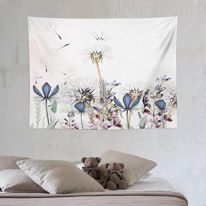 Kurtect Nature Dandelion Tapestry,Spring Plants Colorful Floral Botanical Theme Print Tapestries for Living Room Party Beach Picnic Blankets Tablecloths Wall Decor, 30x40 in