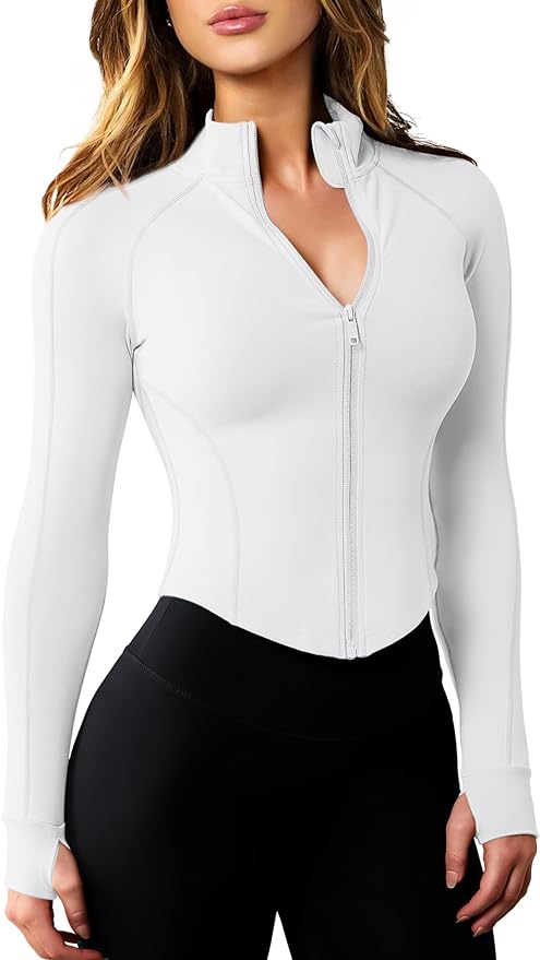 AVGO Women's Workout Jacket Lightweight Zip Up Cropped Yoga Jackets Slim Fit Athletic Tops with Thumb Holes