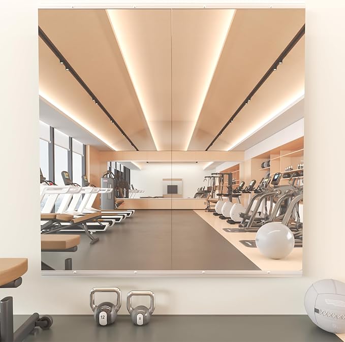 Home Gym Mirror, 48''X24''(Each) -2PCS Full Body Mirror for Yoga, Garage, Dance Studio, Anti-Rust, Tempered Glass,Frameless Mirrors, Wall-Mounted Large Workout Mirrors