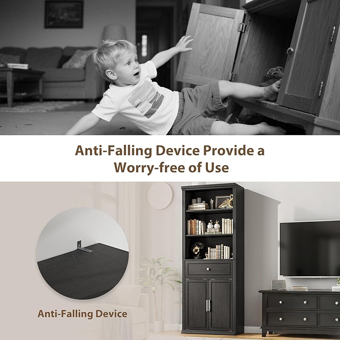 Rresyet Bookcase, 6 Tier Black Bookshelf 28" W Tall Minimalist Bookshelfs with Storage Cabinet Suitable for Offices, Libraries, Living Rooms