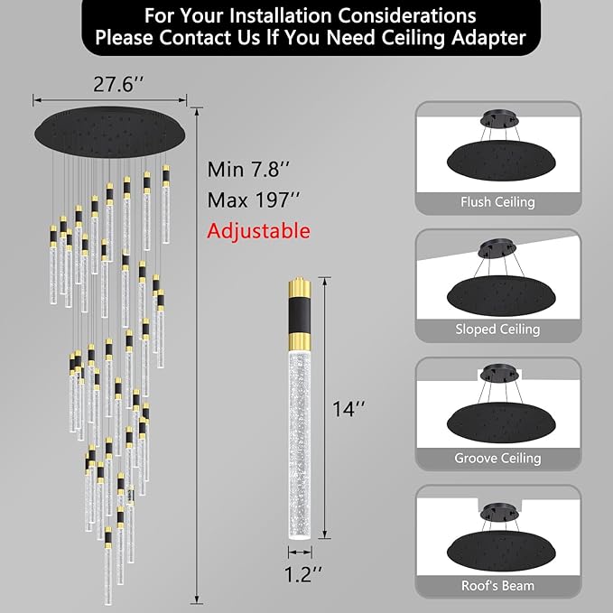 16 Foot High Ceiling Chandeliers for Living Room Entryway 32 Lights LED Lights Pendant Lighting with Dimmable Light Modern Crystal Ceiling Lights Dining Room Foyer Front Door Light