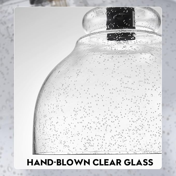 10" Seeded Glass Pendant Lights Kitchen Island Black Pendant Ceiling Light with Hand-Blown Clear Glass Over Dining Table Kitchen Sink Entryway Hallway, E26